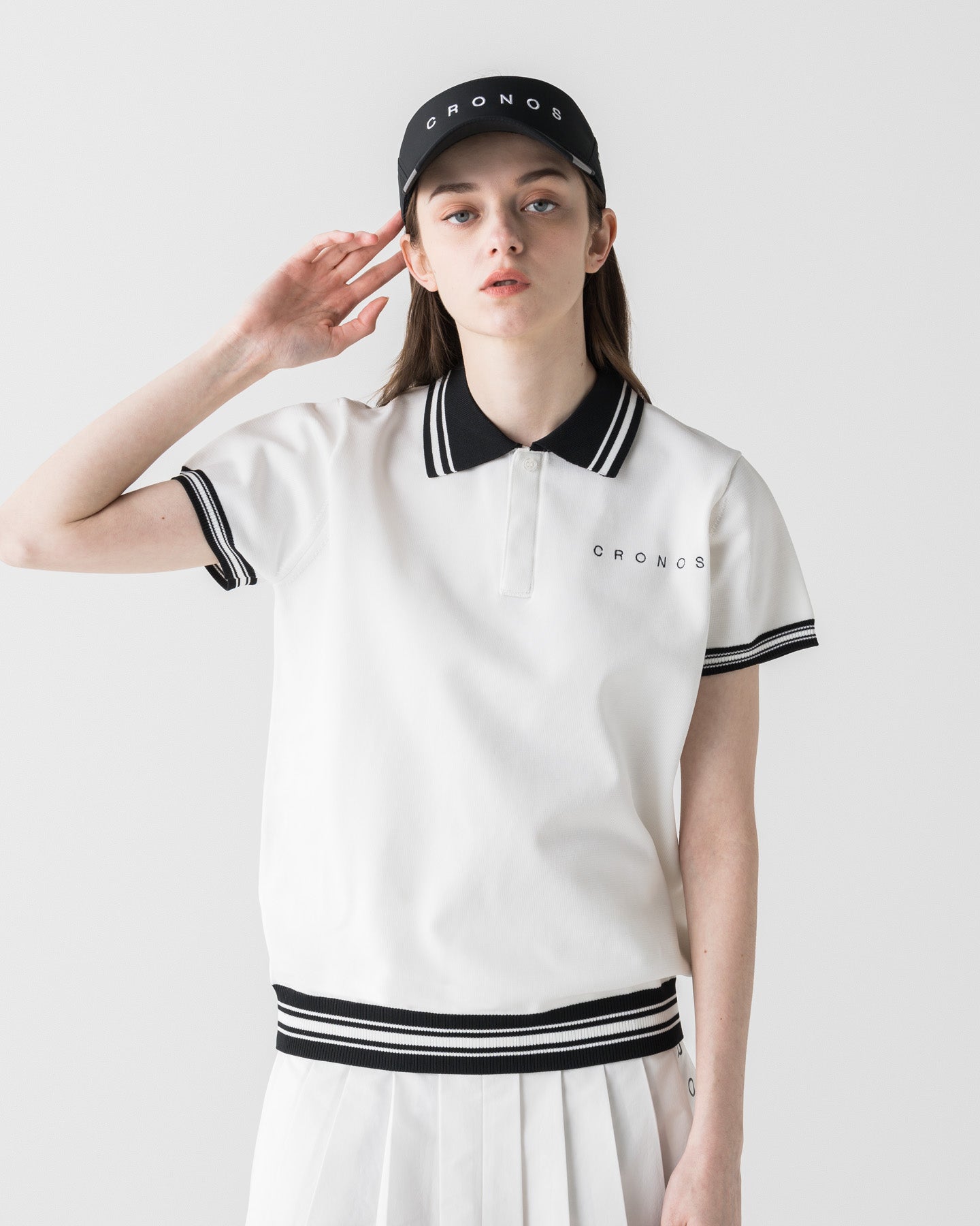 CRONOS BLACK WOMEN ROUND KNIT POLO【WHITE】