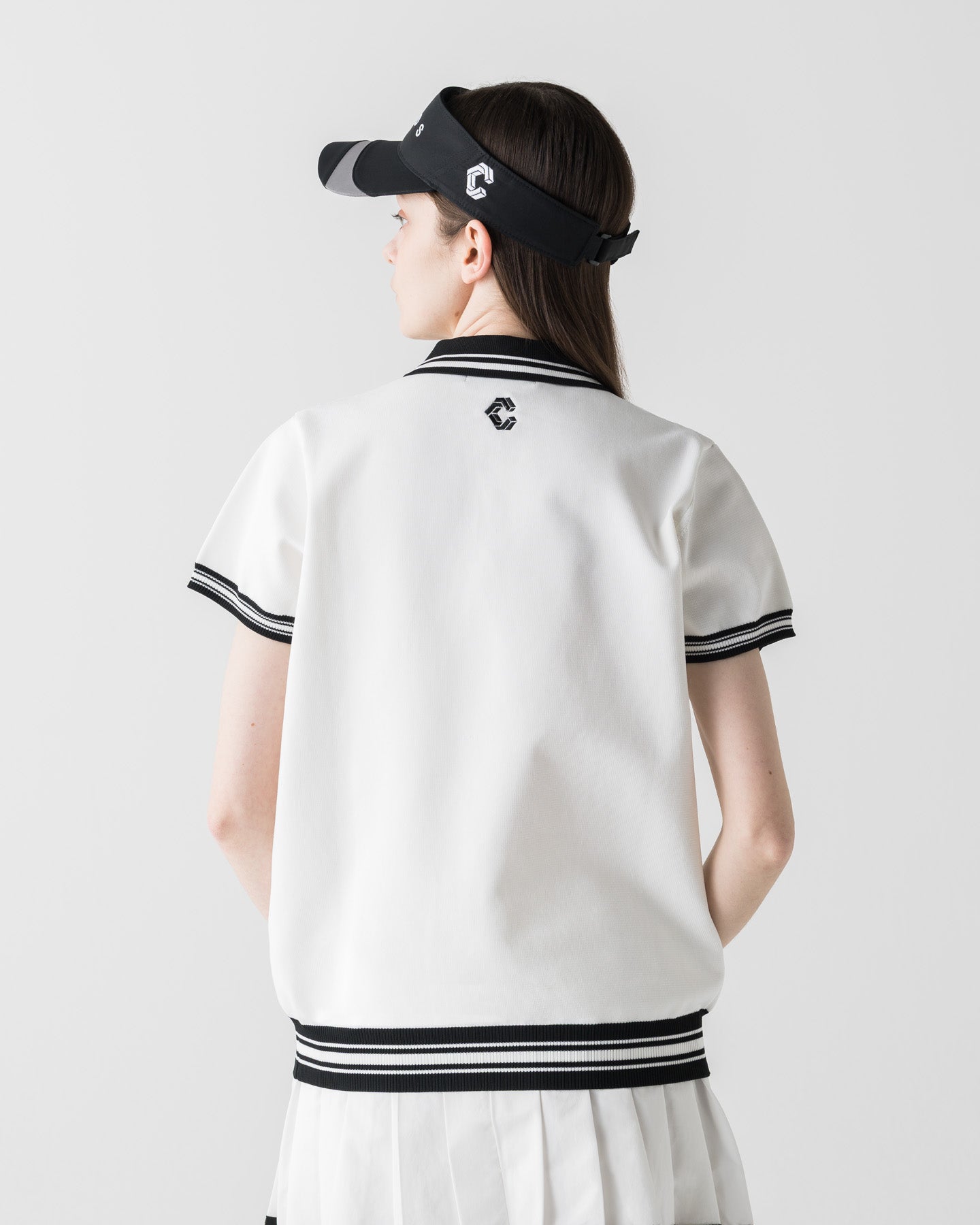 CRONOS BLACK WOMEN ROUND KNIT POLO【WHITE】