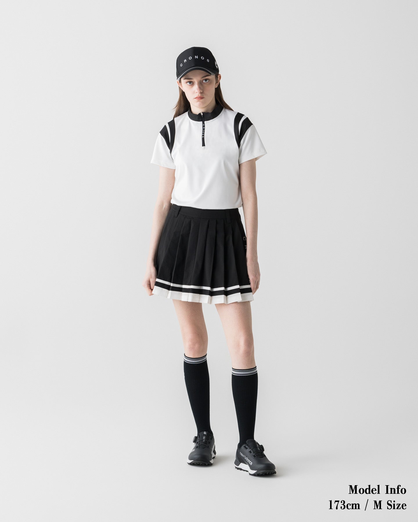 CRONOS BLACK WOMEN ROUND MOCK NECK TEE【WHITE】