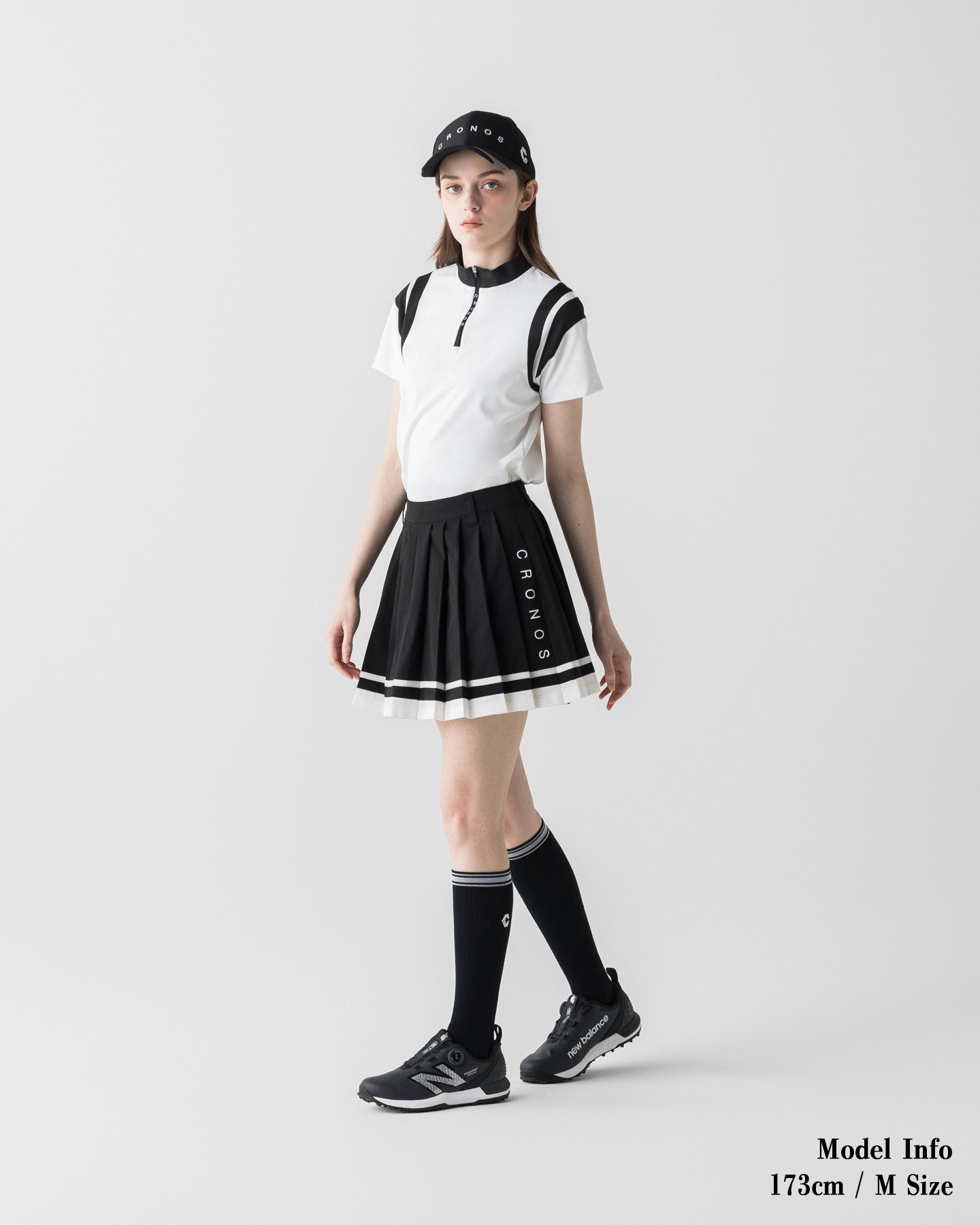 CRONOS BLACK WOMEN ROUND MOCK NECK TEE【WHITE】