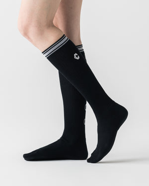 CRONOS WOMEN BLACK ROUND SOCKS [BLACK]