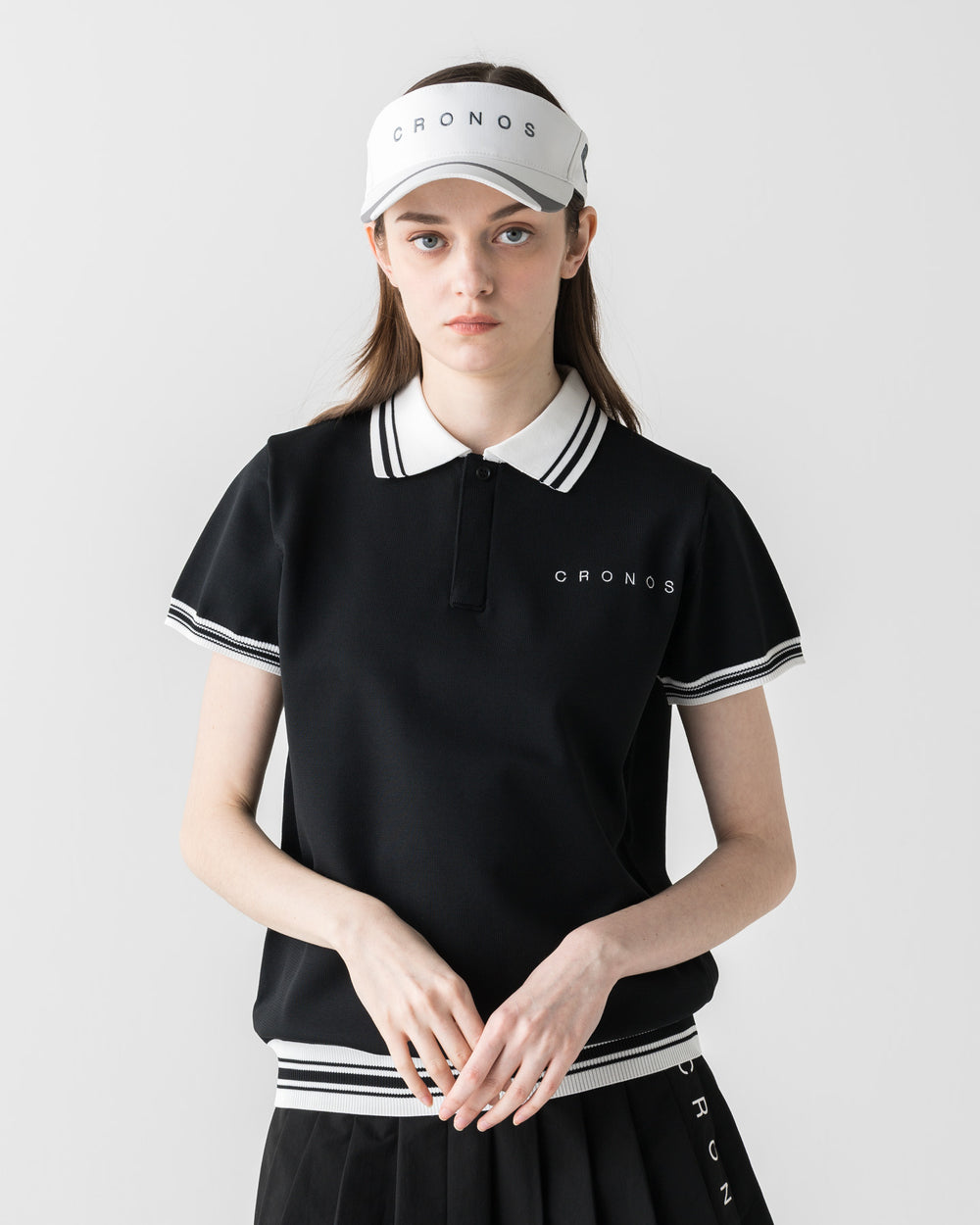 CRONOS BLACK WOMEN ROUND KNIT POLO【BLACK】