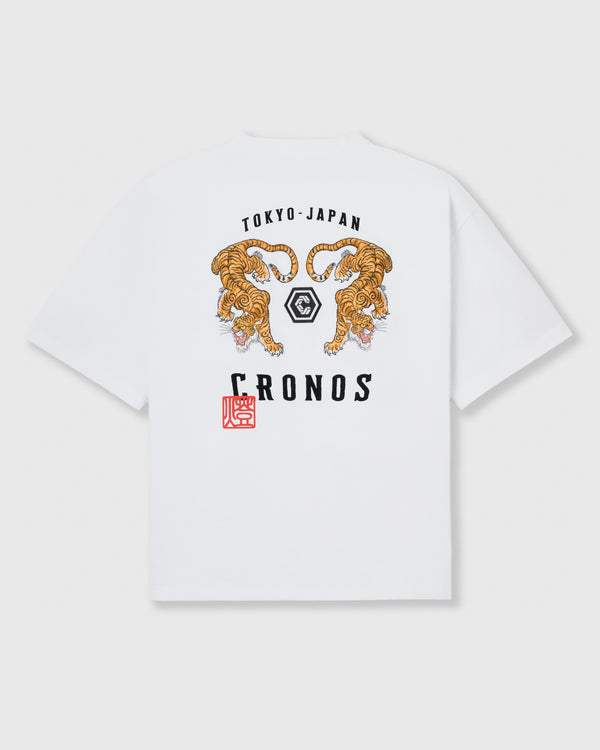 CRONOS TOMOSHIBI 系列 老虎刺繡短袖上衣【白色】