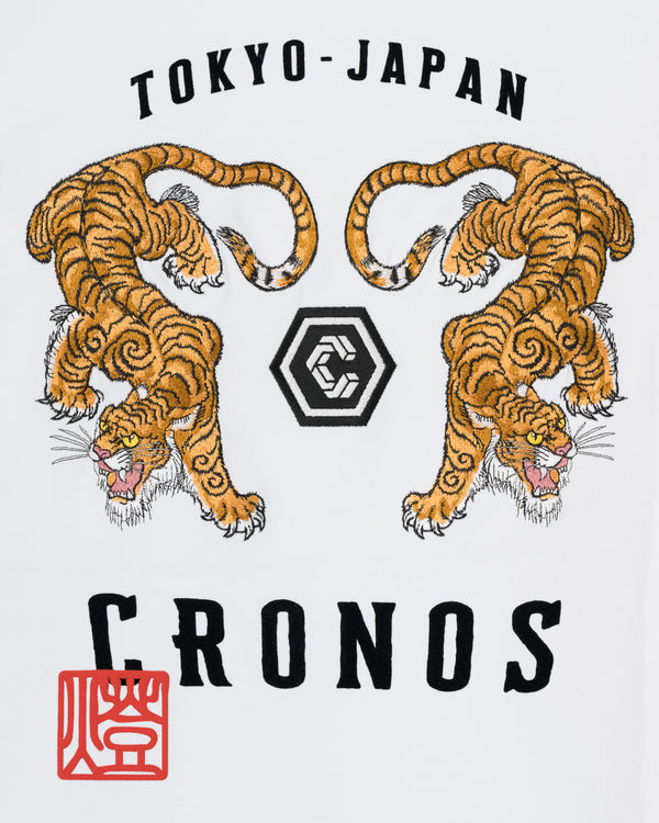 CRONOS TOMOSHIBI 系列 老虎刺繡短袖上衣【白色】