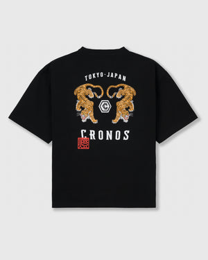 CRONOS TOMOSHIBI 系列老虎刺繡短袖T恤【黑色】