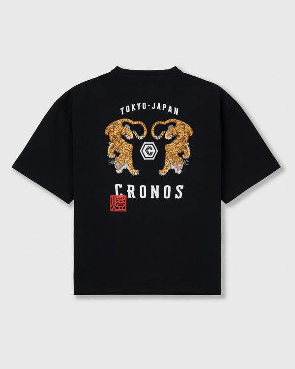 CRONOS TOMOSHIBI 系列老虎刺繡短袖T恤【黑色】