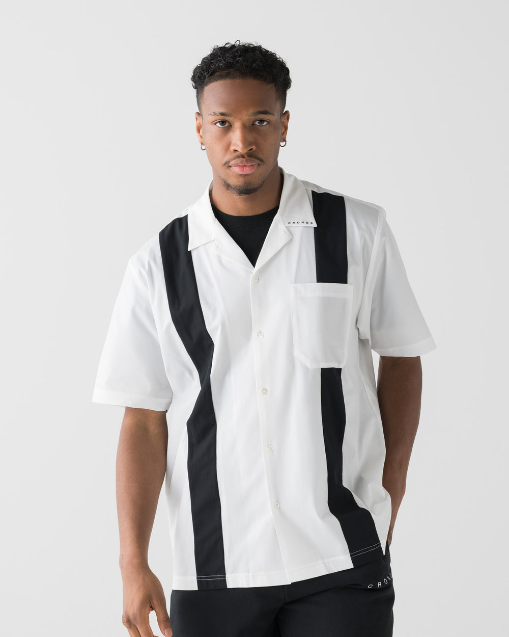 CRONOS ACTIVE OPEN COLLAR SHIRT【WHITE×BLACK】