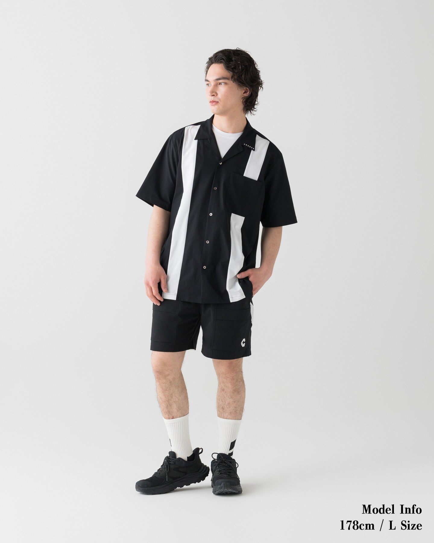 CRONOS ACTIVE OPEN COLLAR SHIRT【BLACK×WHITE】