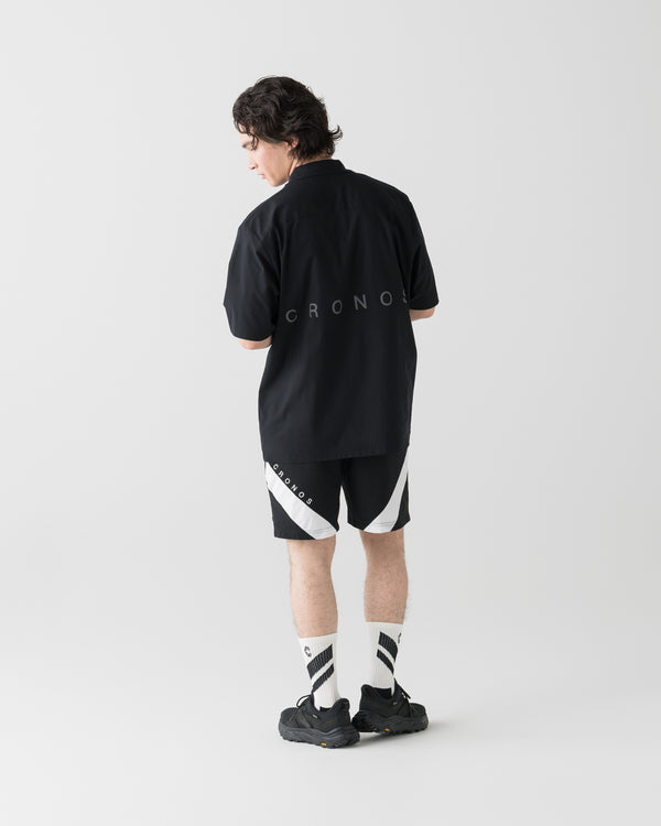 CRONOS ACTIVE OPEN COLLAR SHIRT [BLACK x WHITE]