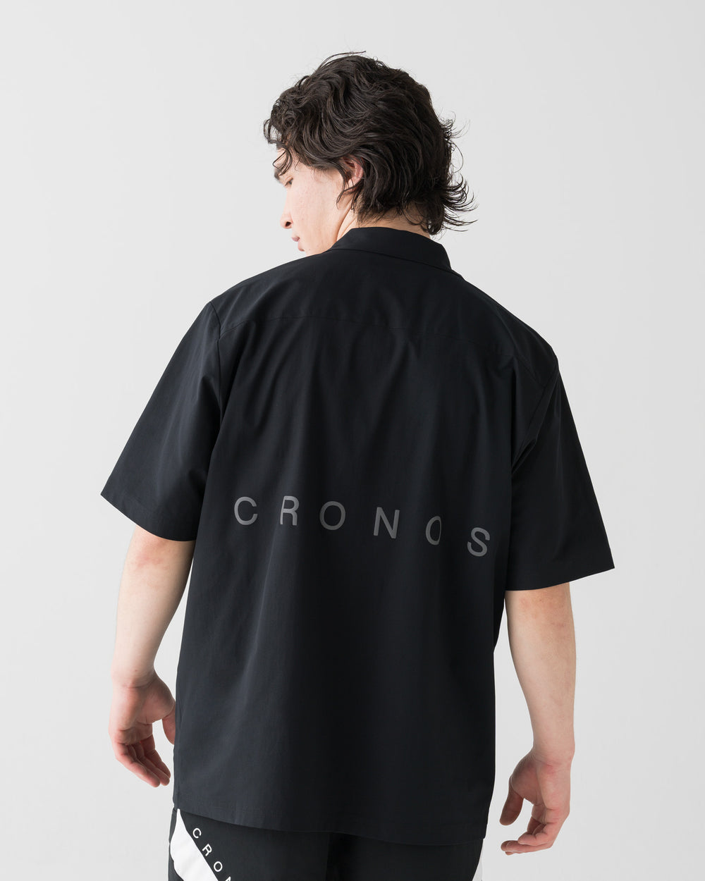 CRONOS ACTIVE OPEN COLLAR SHIRT [BLACK x WHITE]