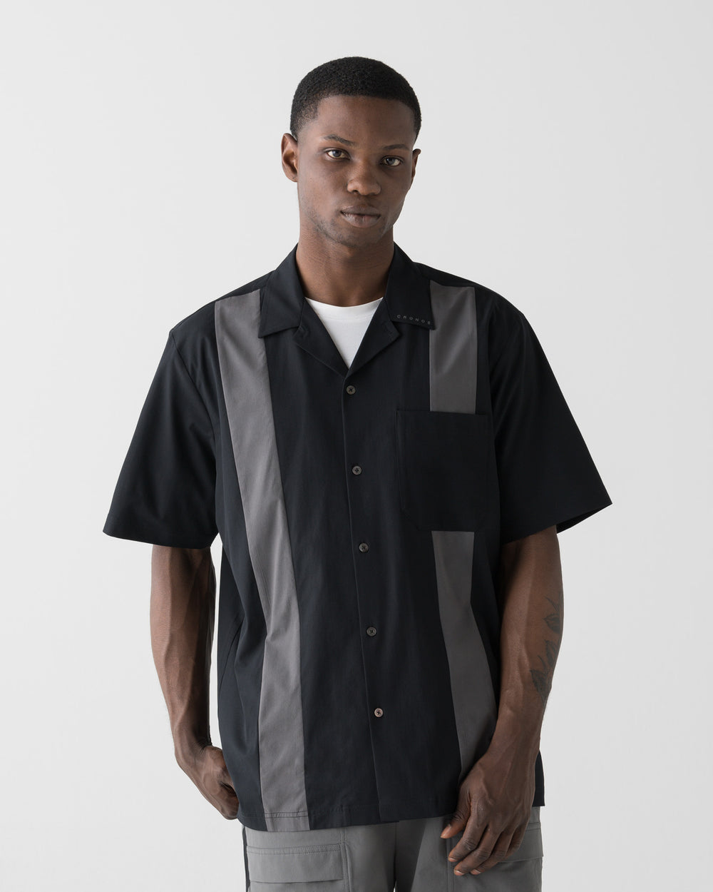 CRONOS ACTIVE OPEN COLLAR SHIRT【BLACK】