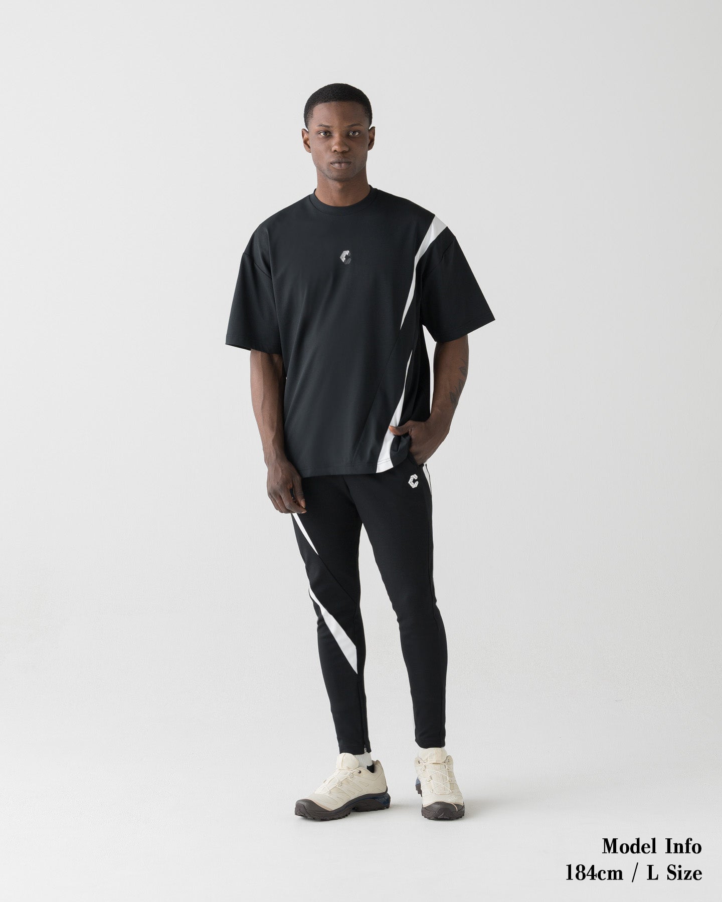 CRONOS ブラック スリムフィットパンツ　S CRONOS BLACK PADDED PANTS【BLACK】