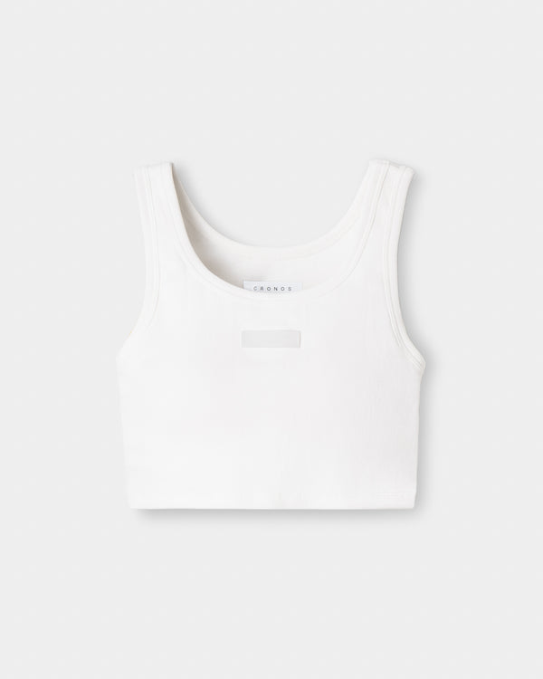 CRONOS WOMEN FIT CROPPED TANK TOP【WHITE】