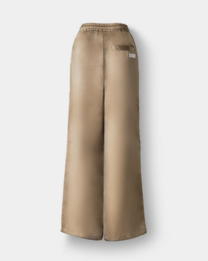 CRONOS WOMEN LOOSE SATIN PANTS【BROWN】
