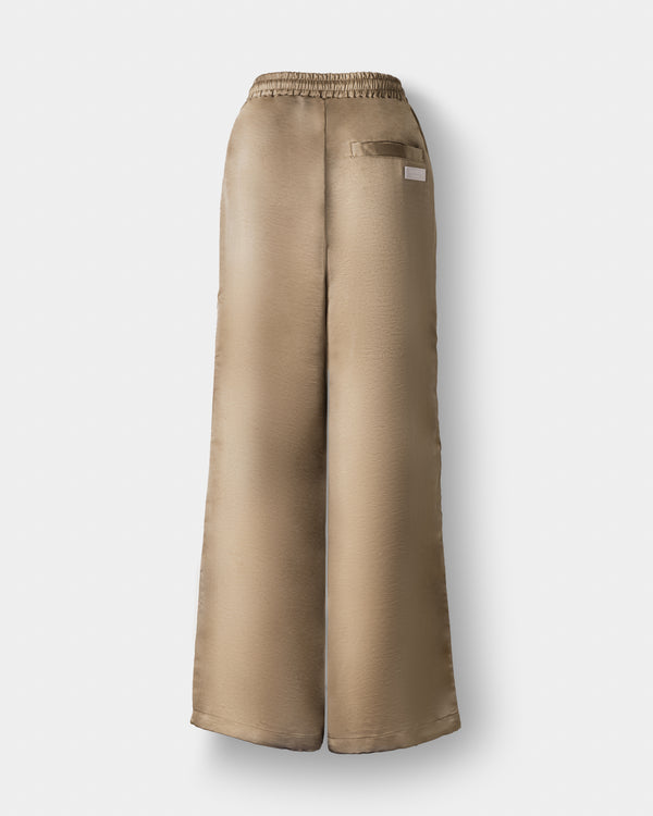 CRONOS WOMEN LOOSE SATIN PANTS【BROWN】