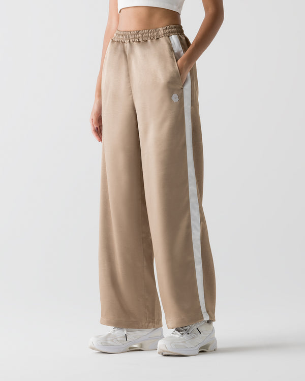CRONOS WOMEN LOOSE SATIN PANTS【BROWN】