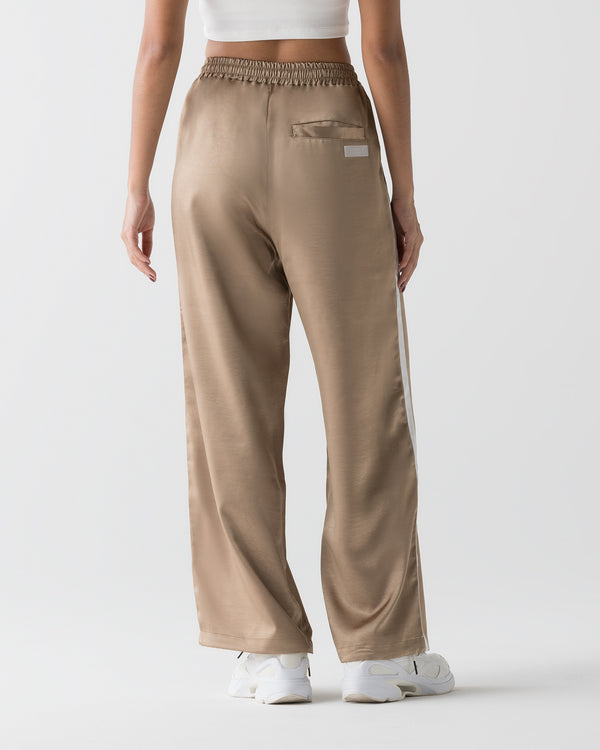 CRONOS WOMEN LOOSE SATIN PANTS【BROWN】