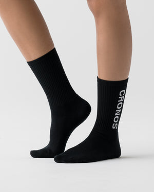 CRONOS WOMEN LOGO MID SOCKS【BLACK】