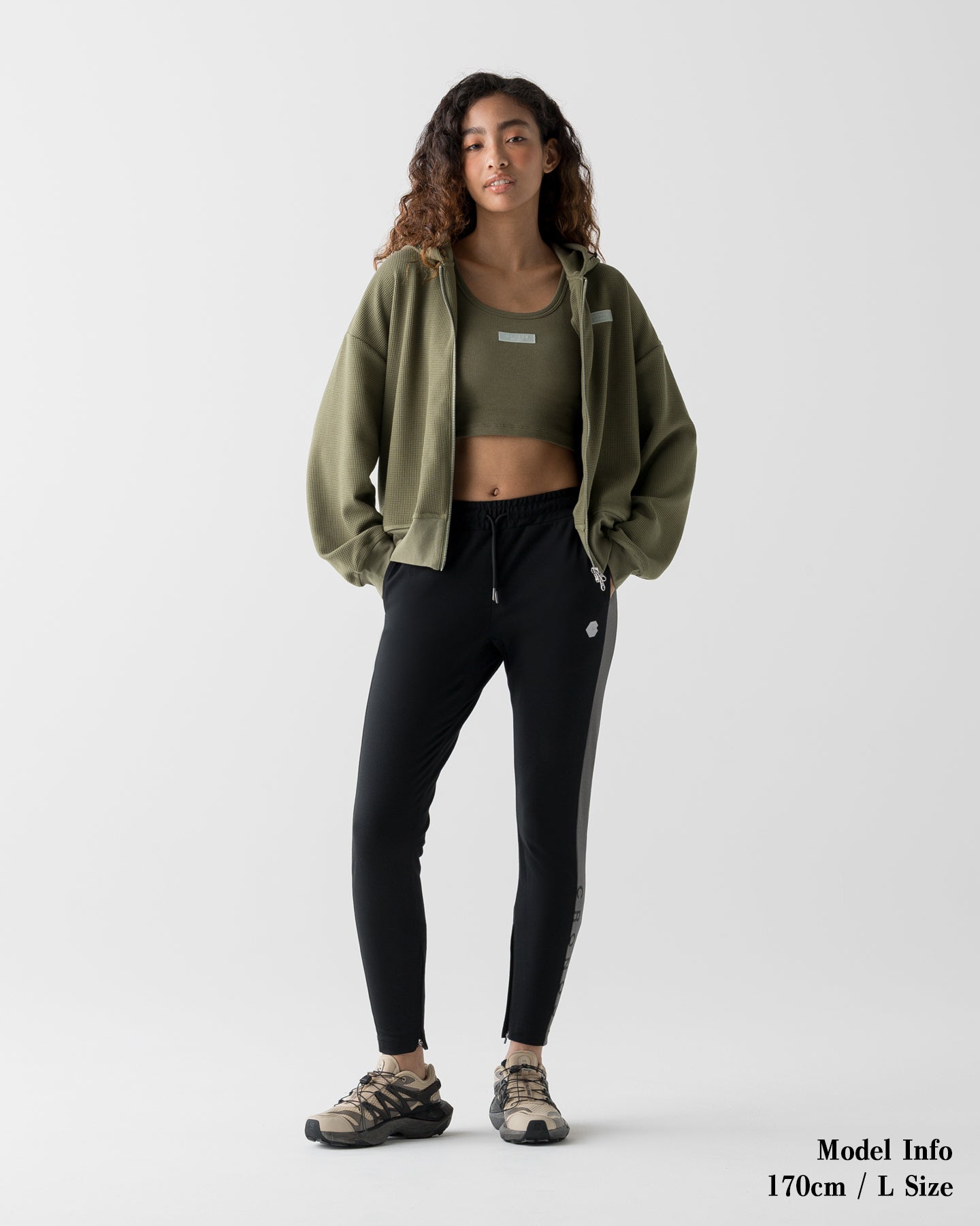 CRONOS WOMEN SHAPE CROPPED ZIP HOODIE【KHAKI】