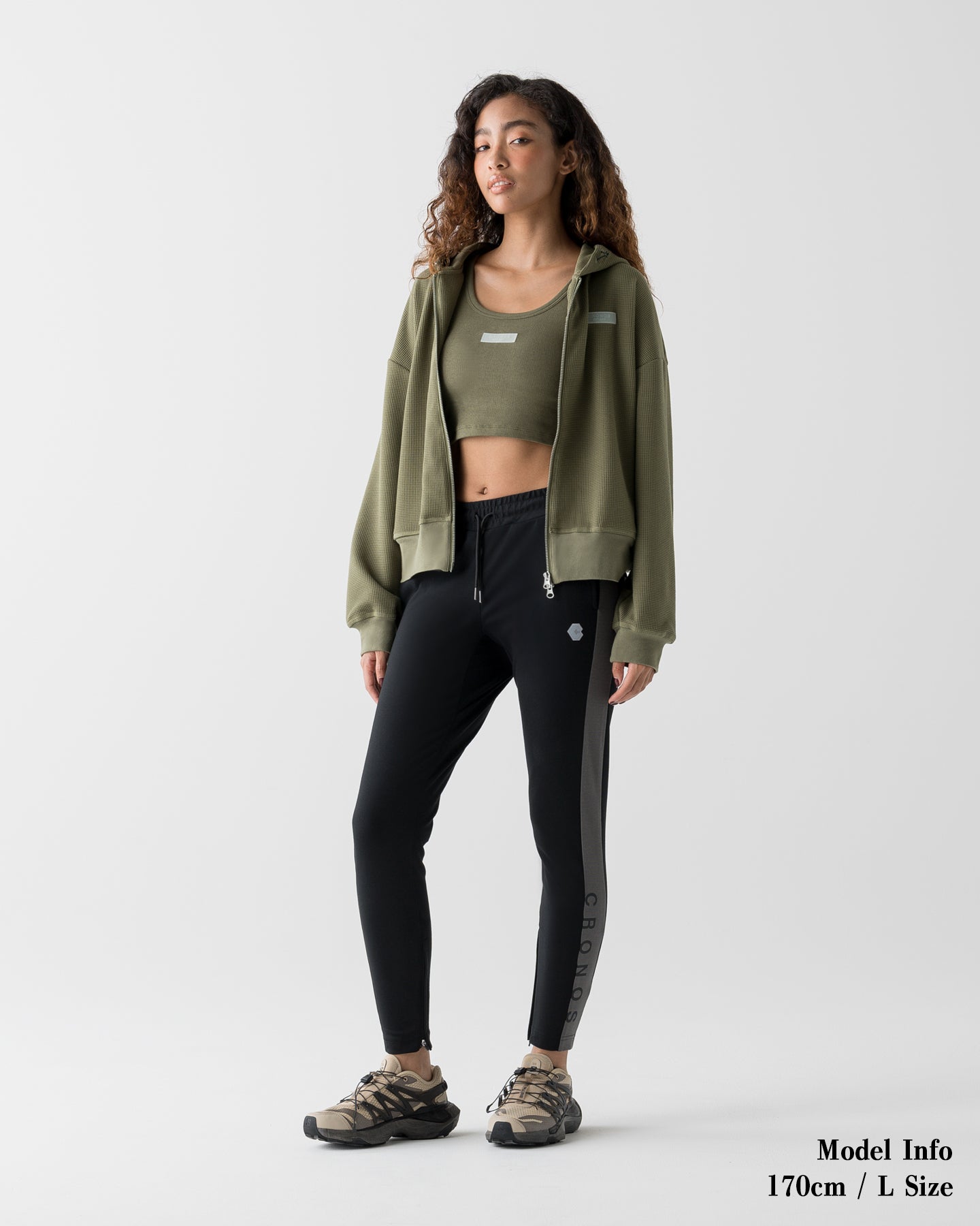 CRONOS WOMEN SHAPE CROPPED ZIP HOODIE【KHAKI】