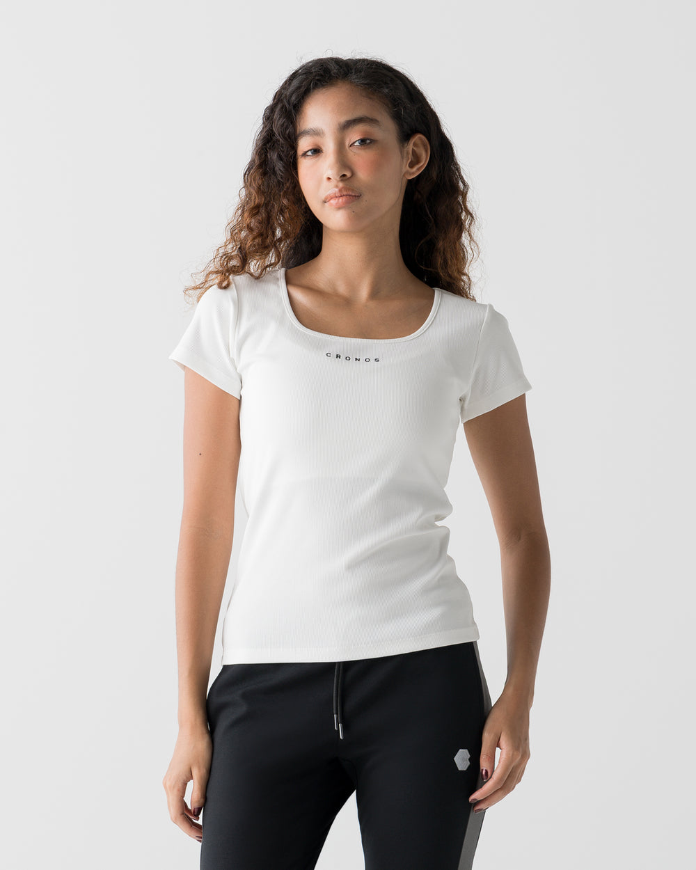 CRONOS WOMEN SQUARE NECK T-SHIRT【WHITE】
