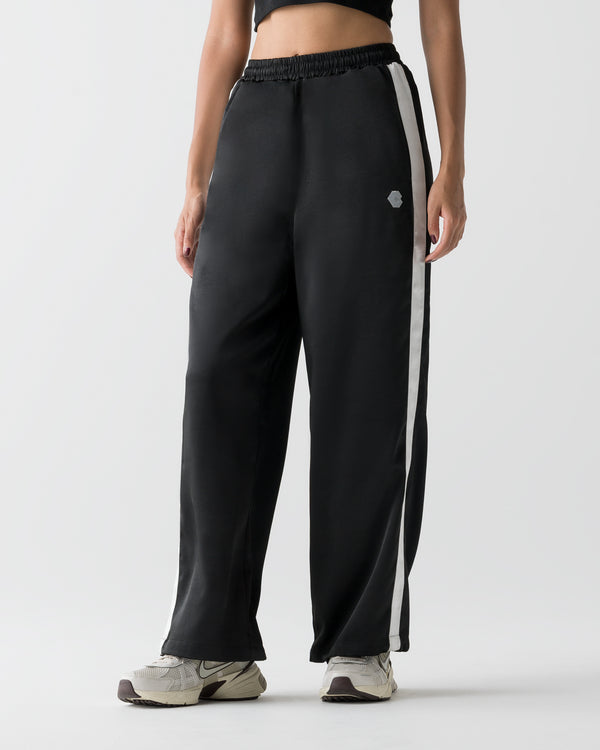 CRONOS WOMEN LOOSE SATIN PANTS【BLACK】
