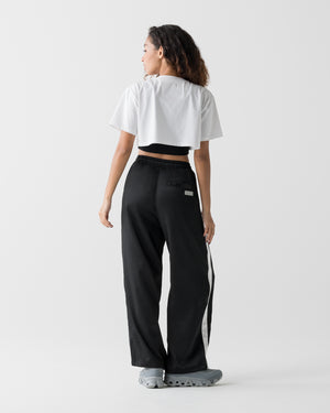 CRONOS WOMEN LOOSE SATIN PANTS【BLACK】