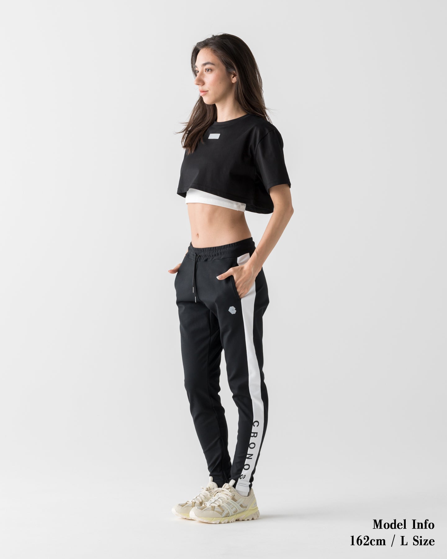 CRONOS WOMEN COOL FIT SKINNY PANTS【BLACK×WHITE】