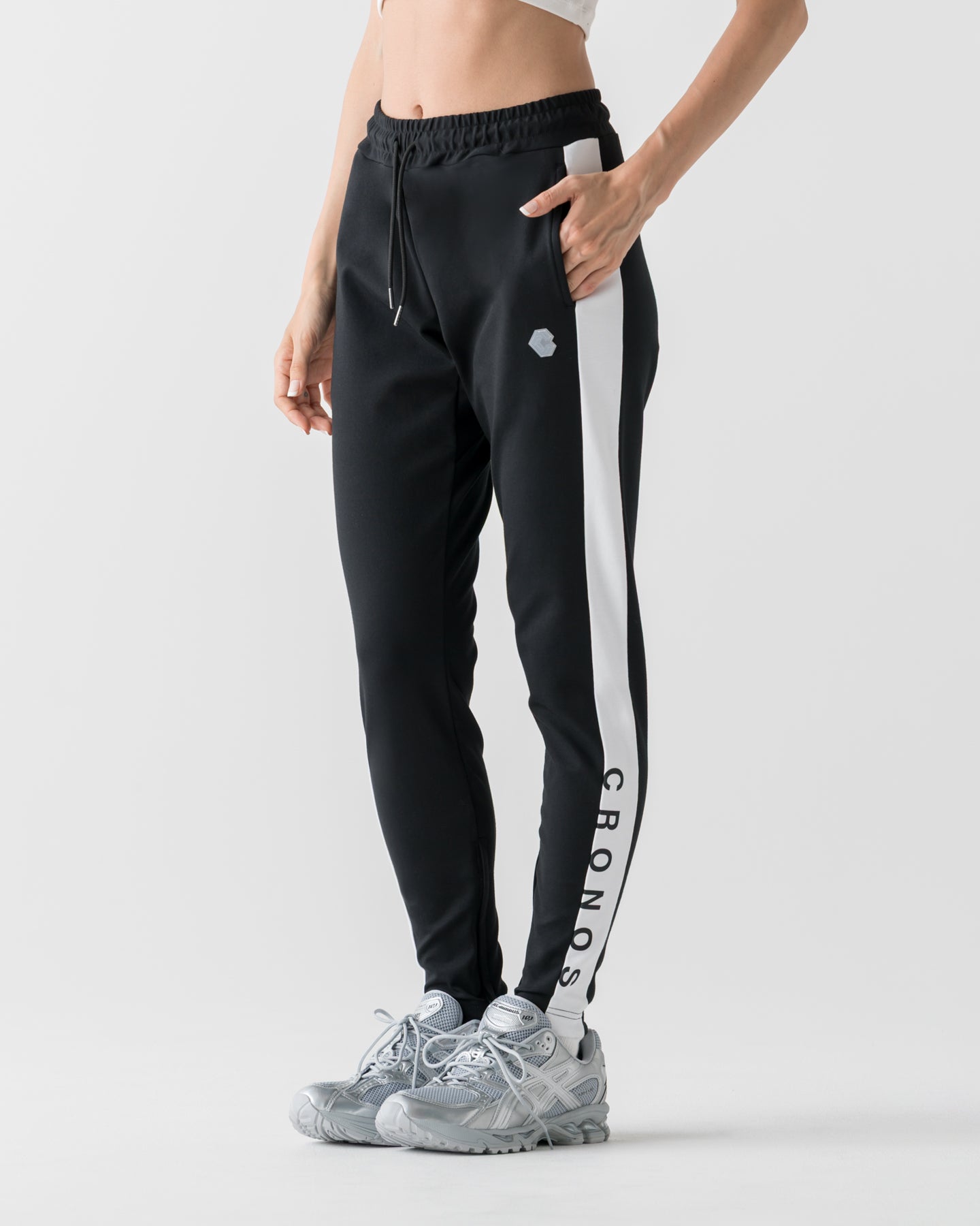 CRONOS WOMEN COOL FIT SKINNY PANTS【BLACK×WHITE】