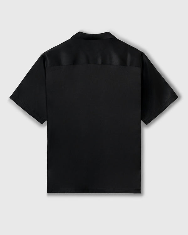 CRONOS SCRIPT SATIN OPEN COLLAR SHIRT【BLACK】