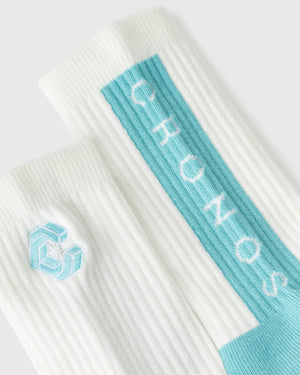 CRONOS AIRFLOW BOX LOGO SOCKS【白色x藍綠色】