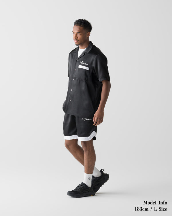 CRONOS SCRIPT SATIN OPEN COLLAR SHIRT【BLACK】