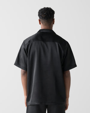 CRONOS SCRIPT SATIN OPEN COLLAR SHIRT【BLACK】