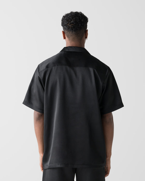 CRONOS SCRIPT SATIN OPEN COLLAR SHIRT【BLACK】