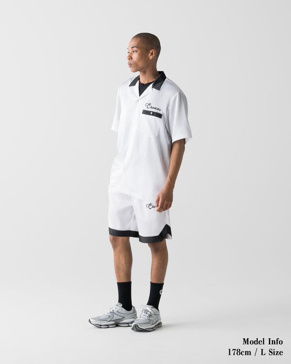 CRONOS SCRIPT SATIN OPEN COLLAR SHIRT【WHITE】