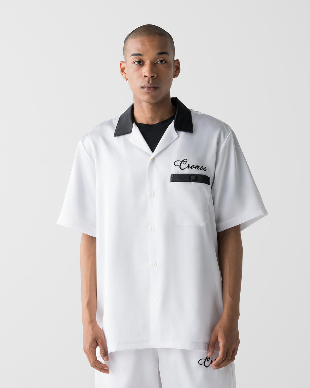 CRONOS SCRIPT SATIN OPEN COLLAR SHIRT【WHITE】