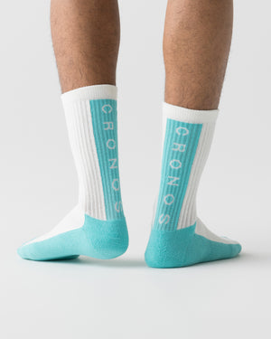 CRONOS AIRFLOW BOX LOGO SOCKS【白色x藍綠色】