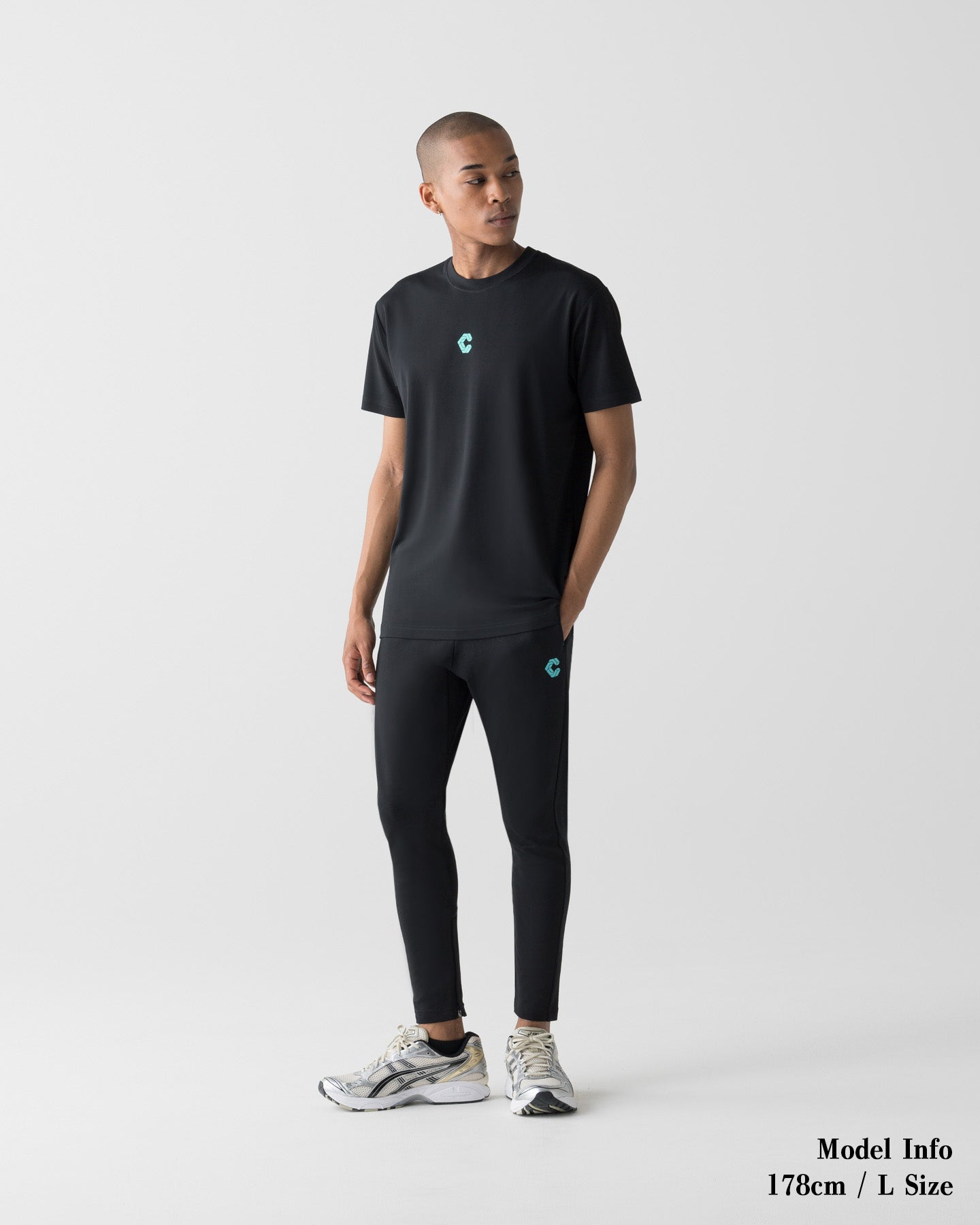 CRONOS ブルー トレーニングパンツ L CRONOS HIGH-STRETCH SKINNY PANTS【BLACK×T.BLUE】