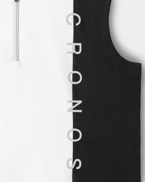 CRONOS BLACK WOMEN MONOCHROME ZIP SLEEVELESS【WHITE×BLACK】