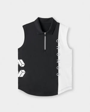 CRONOS BLACK WOMEN MONOCHROME ZIP SLEEVELESS【BLACK×WHITE】