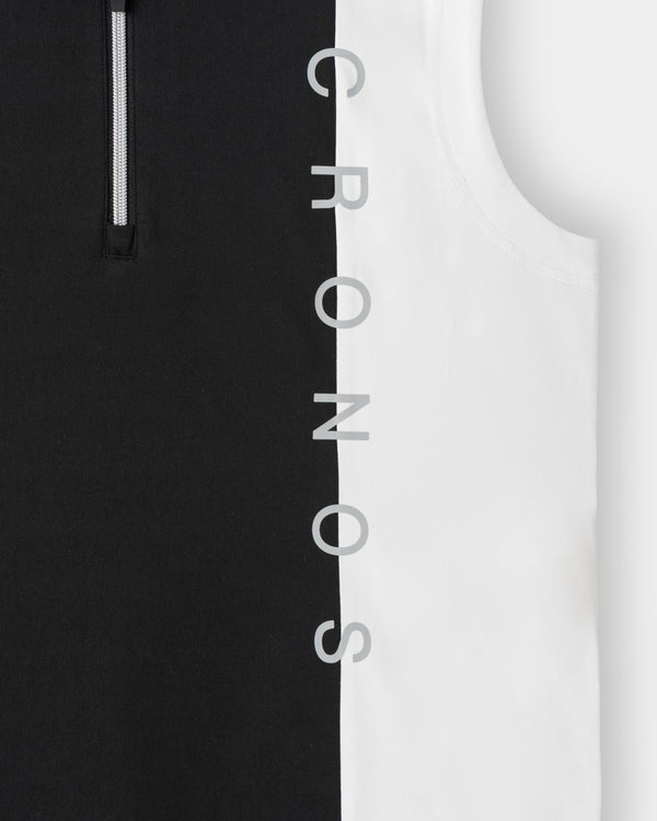 CRONOS BLACK WOMEN MONOCHROME ZIP SLEEVELESS【BLACK×WHITE】