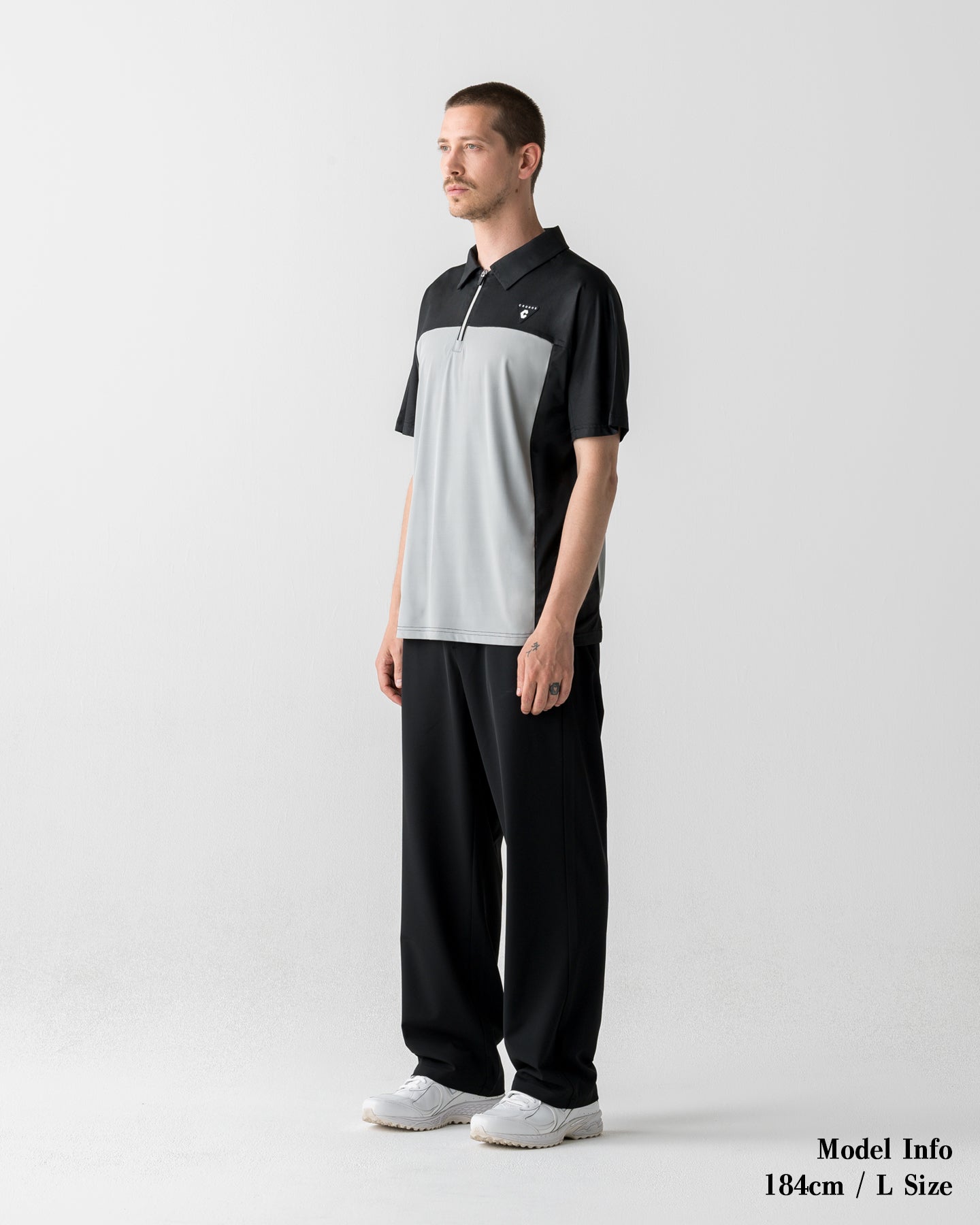 CRONOS BLACK DUAL TONE HALF ZIP POLO【BLACK×GRAY】