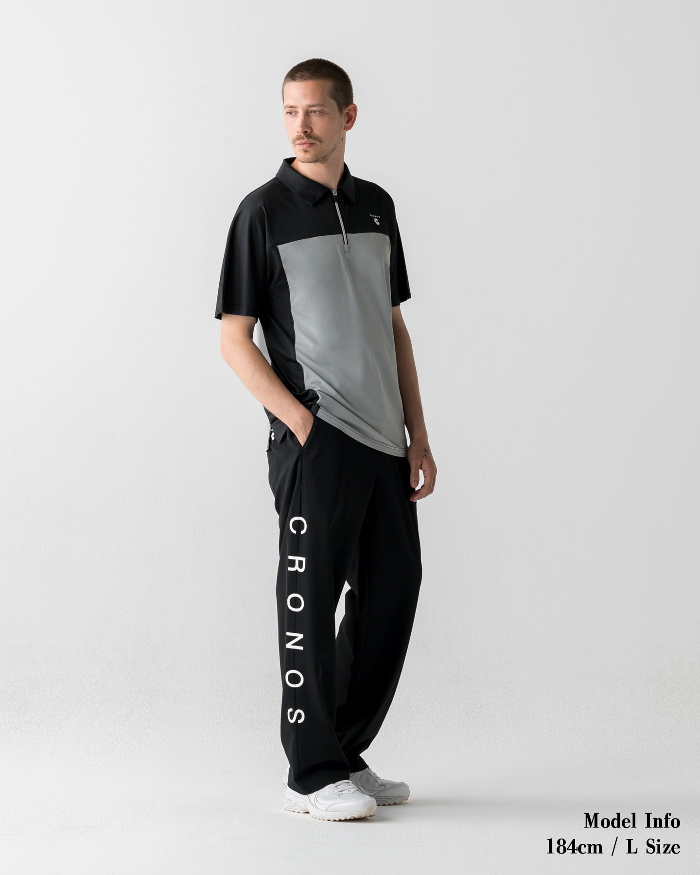 CRONOS BLACK DUAL TONE HALF ZIP POLO【BLACK×GRAY】