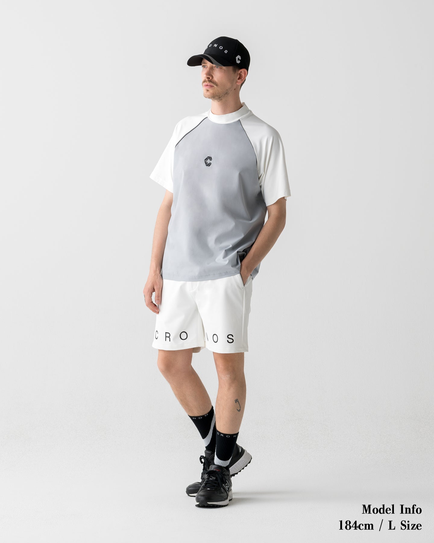CRONOS BLACK SWITCHING MOCK NECK【WHITE×GRAY】