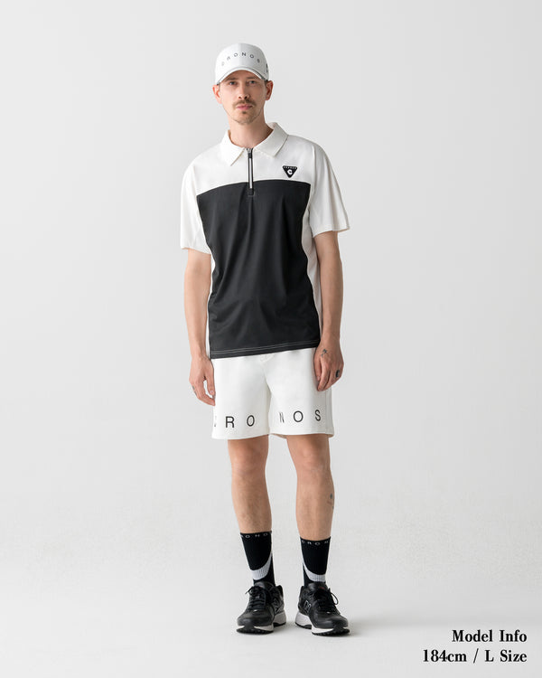 CRONOS BLACK DUAL TONE HALF ZIP POLO【WHITE×GRAY】