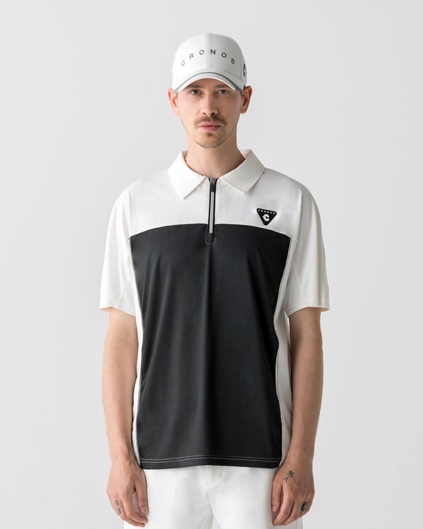 CRONOS BLACK DUAL TONE HALF ZIP POLO【WHITE×GRAY】