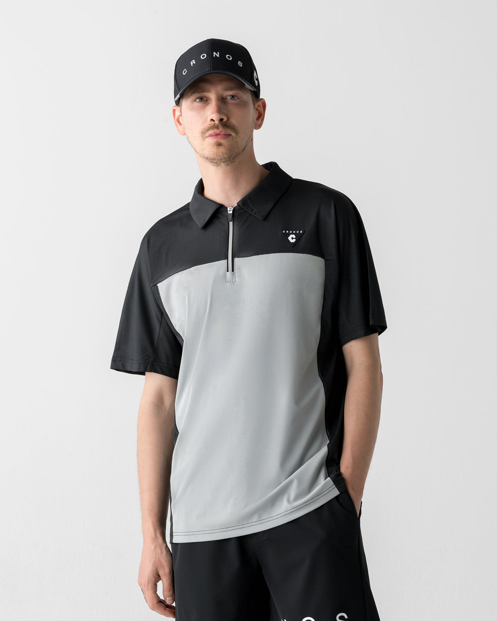 CRONOS BLACK DUAL TONE HALF ZIP POLO【BLACK×GRAY】