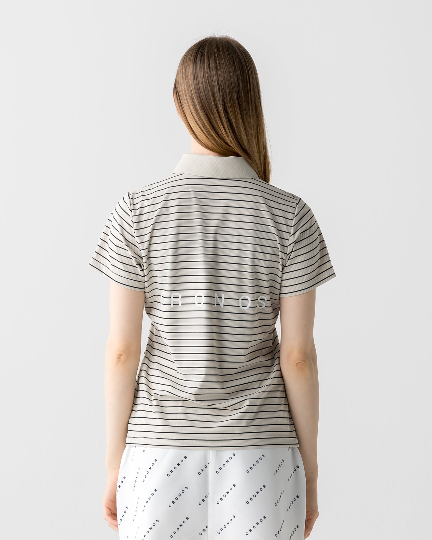 CRONOS BLACK WOMEN SHARP BORDER POLO【BEIGE×BLACK】