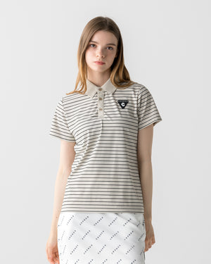 CRONOS BLACK WOMEN SHARP BORDER POLO【BEIGE×BLACK】