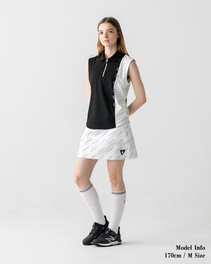 CRONOS BLACK WOMEN MONOCHROME ZIP SLEEVELESS【BLACK×WHITE】